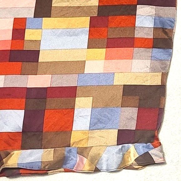 BCBGMaxAzria Straight Silk Long Skirt Below Knee Geometric Patchwork Ruffle Hem - Picture 5 of 16